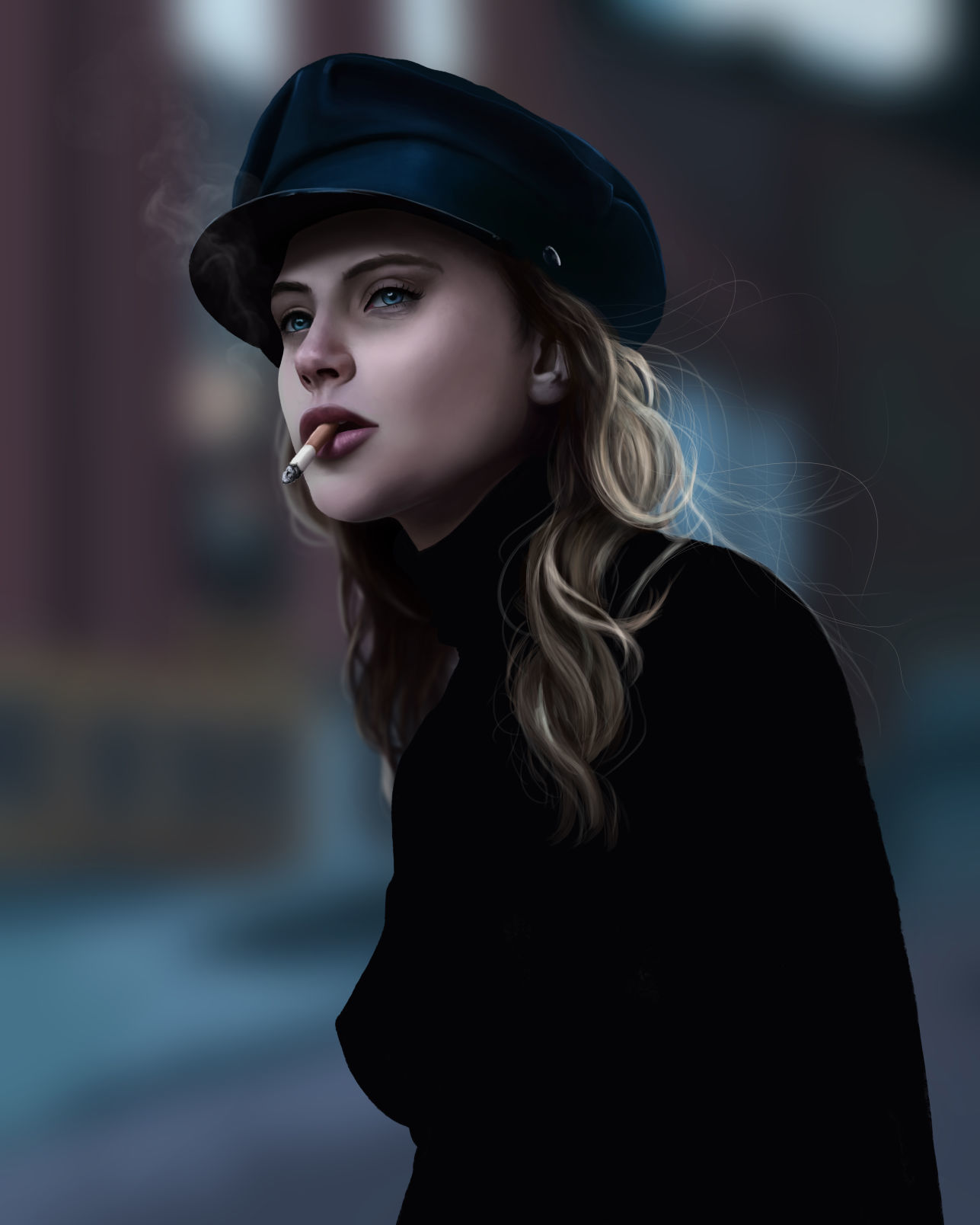Blond smoking a cigarette